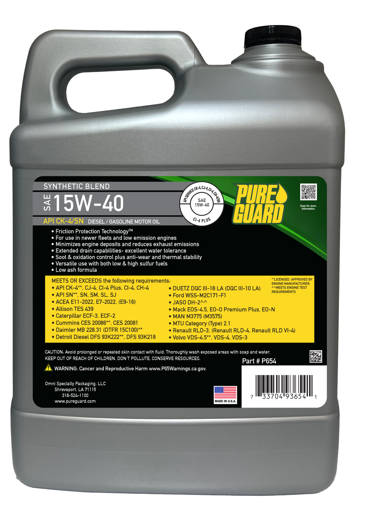 Synthetic Blend Diesel SAE 15W-40 CK-4/SN - PureGuard